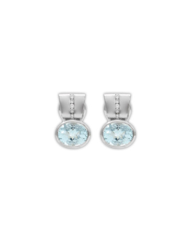 Pendientes Oro Blanco, Aguamarina Y Diamantes