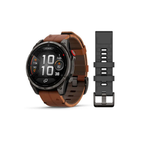 Reloj Garmin fēnix® 8 Pro - 47 mm, AMOLED 010-03198-40. Género: Hombre. Material: Titanio. Tamaño: Más de 46mm. Correa: Piel. Color esfera: Negro. Estilo: Deportivo,Tecnológico. Movimiento: Cuarzo. Características técnicas: Multifunción