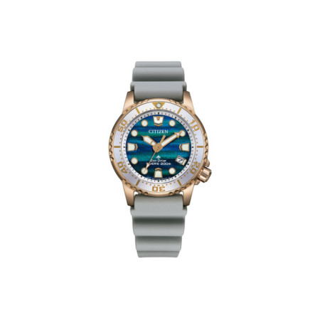 Reloj Citizen Diver's Eco Drive 200 mt Limited Edition EO2023-00W. Género: Mujer. Material: Acero. Tamaño: De 32mm a 38mm. Correa: Caucho. Color esfera: Verde. Estilo: Deportivo. Movimiento: Eco Drive. Características técnicas: Calendario,Hora y segundero,Reserva de marcha