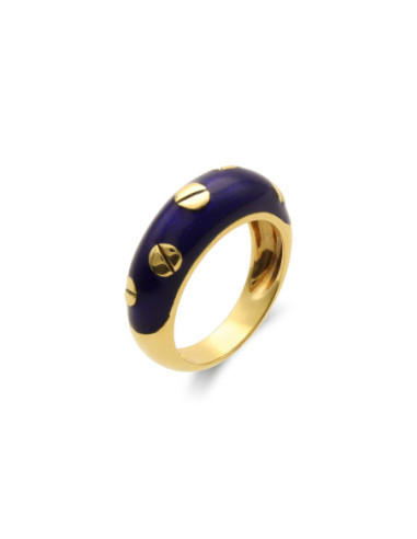 Anillo Oro Amarillo Y Esmalte Azul
