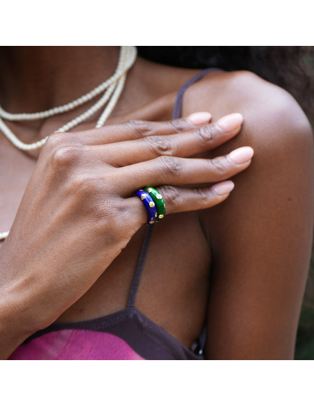 Anillo Oro Amarillo Y Esmalte Azul