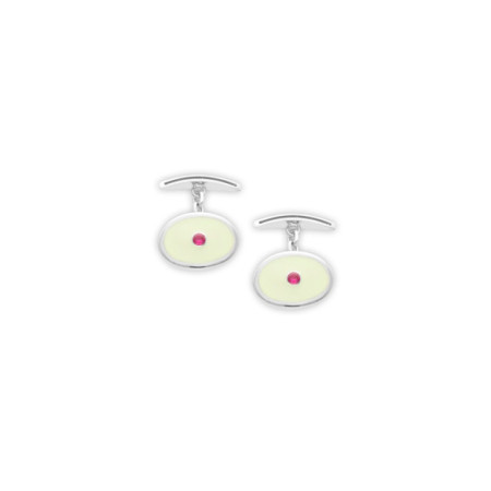 Gemelos Plata, Rubí Y Esmalte Beige. Género: Hombre. Material: Plata. Piedras: Otras gemas