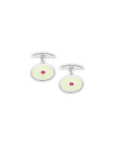 Gemelos Plata, Rubí Y Esmalte Beige