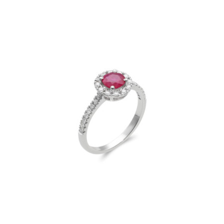 Anillo Oro Blanco, Rubí Y Diamantes. Género: Mujer. Material: Oro blanco. Piedras: Diamantes,Rubies