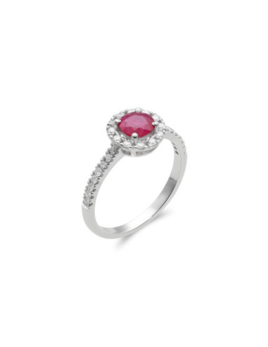 Anillo Oro Blanco, Rubí Y Diamantes