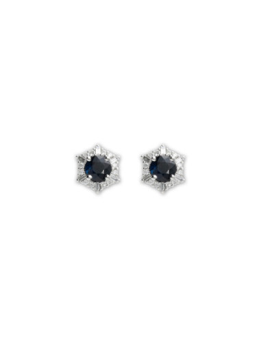 Pendientes Oro Blanco, Zafiro Y Diamantes