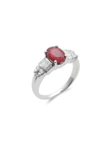 Anillo Oro Blanco, Rubí Y Diamantes