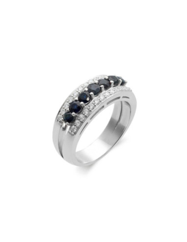 Anillo Oro Blanco, Zafiros Y Diamantes