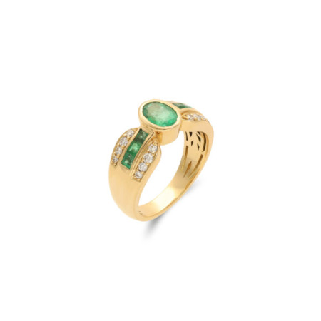 Anillo Oro Amarillo, Esmeralda Y Diamantes. Género: Mujer. Material: Oro amarillo. Piedras: Diamantes,Esmeraldas