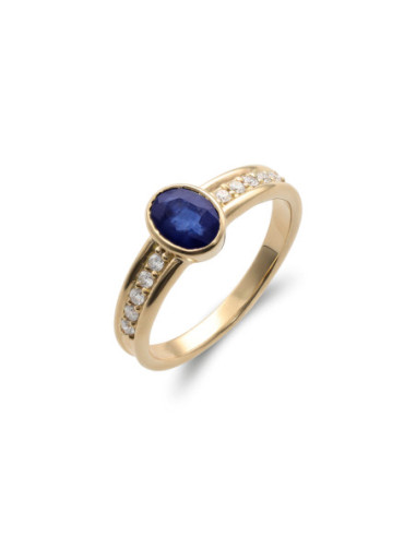 Anillo Oro Amarillo, Zafiro Y Diamantes