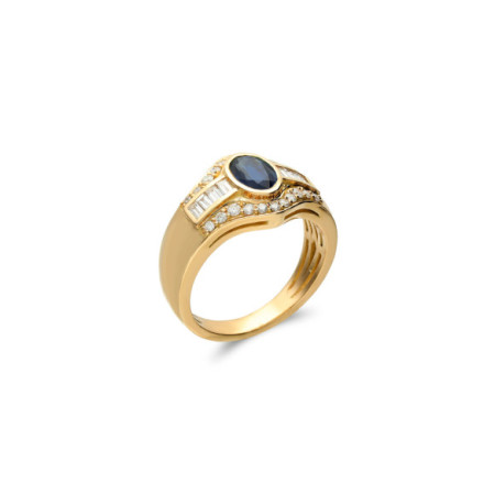 Anillo Oro Amarillo, Zafiro Y Diamantes. Género: Mujer. Material: Oro amarillo. Piedras: Diamantes,Zafiros