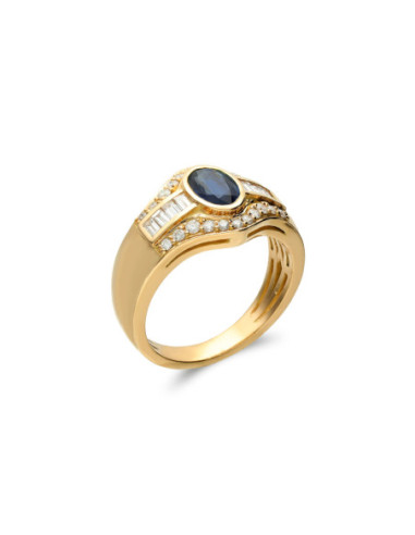 Anillo Oro Amarillo, Zafiro Y Diamantes