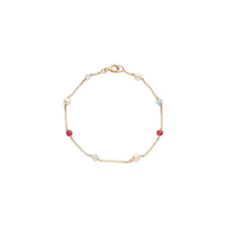 Pulsera Oro Amarillo, Perla, Jade Y Aguamarina. Género: Mujer. Material: Oro amarillo. Piedras: Jade,Aguamarinas,Perlas