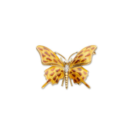 Broche Mariposa Oro Amarillo, Diamantes Y Esmalte. Género: Mujer. Material: Oro amarillo. Piedras: Diamantes