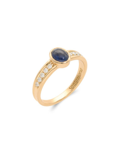 Anillo Oro Amarillo, Zafiro Y Diamantes