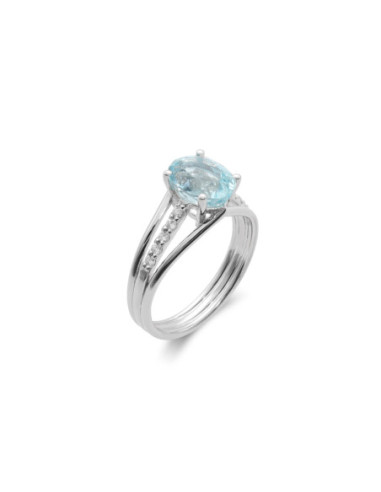 Anillo Oro Blanco, Aguamarina Y Diamantes