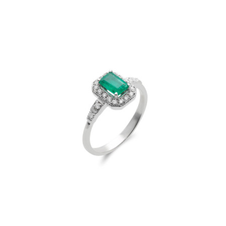 Anillo Oro Blanco, Esmeralda Y Diamantes. Género: Mujer. Material: Oro blanco. Piedras: Diamantes,Esmeraldas