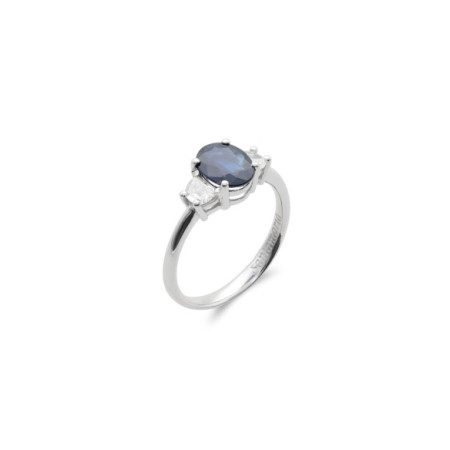 Anillo Oro Blanco, Zafiro Y Diamantes. Género: Mujer. Material: Oro blanco. Piedras: Diamantes,Zafiros