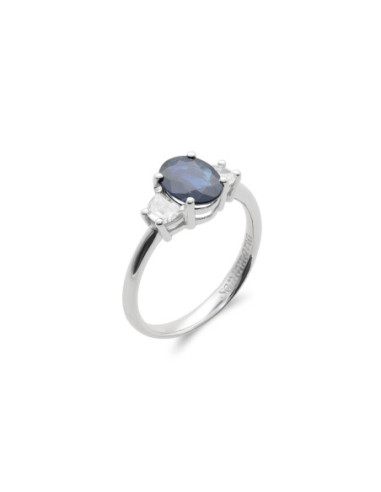 Anillo Oro Blanco, Zafiro Y Diamantes