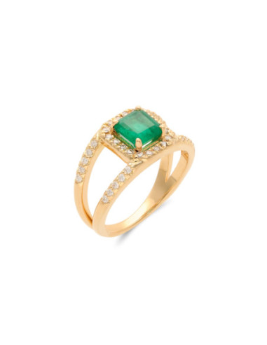 Anillo Oro Amarillo, Esmeralda Y Diamantes