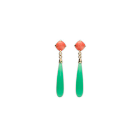 Pendientes Oro Amarillo, Coral, Diamantes Y Jade. Género: Mujer. Material: Oro amarillo. Piedras: Jade,Coral,Diamantes