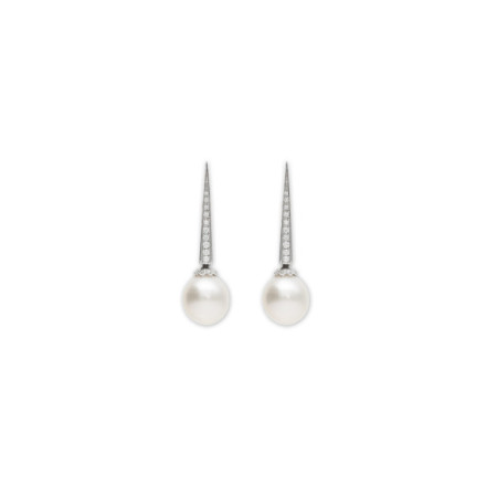 Pendientes Oro Blanco, Diamantes Y Perla Australiana. Género: Mujer. Material: Oro blanco. Piedras: Diamantes,Perlas