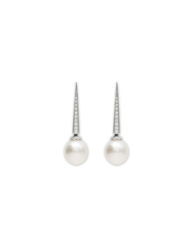 Pendientes Oro Blanco, Diamantes Y Perla Australiana