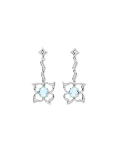 Pendientes Oro Blanco, Topacio Y Diamantes