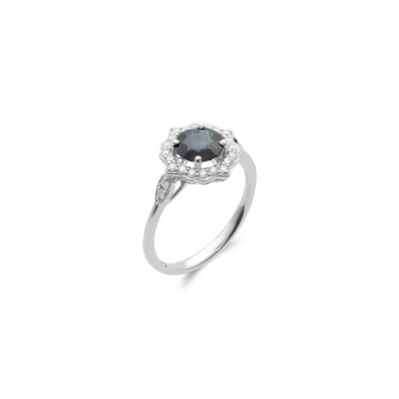 Anillo Oro Blanco, Zafiro Y Diamantes. Género: Mujer. Material: Oro blanco. Piedras: Diamantes,Zafiros