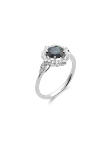 Anillo Oro Blanco, Zafiro Y Diamantes