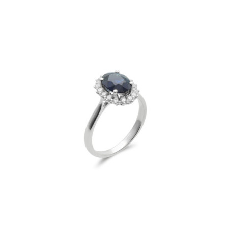 Anillo Oro Blanco, Zafiro Y Diamantes. Género: Mujer. Material: Oro blanco. Piedras: Diamantes,Zafiros