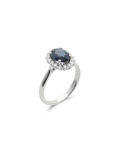 Anillo Oro Blanco, Zafiro Y Diamantes