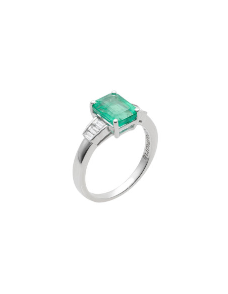 Anillo Oro Blanco, Esmeralda Y Diamantes