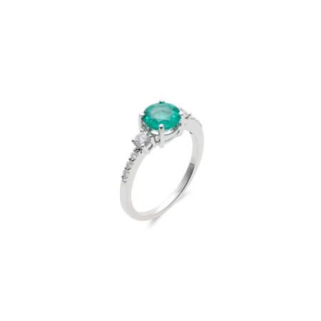 Anillo Oro Blanco, Esmeralda Y Diamantes. Género: Mujer. Material: Oro blanco. Piedras: Diamantes,Esmeraldas