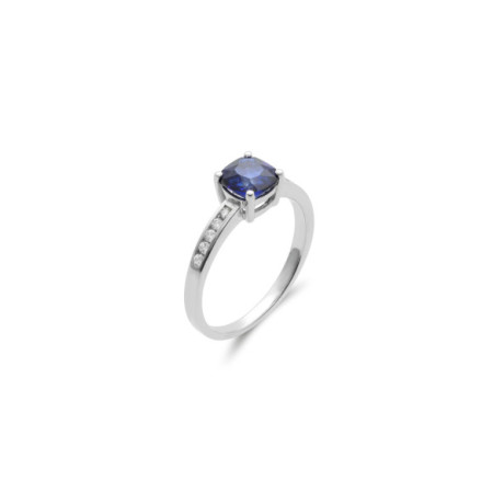 Anillo Oro Blanco, Zafiro Y Diamantes. Género: Mujer. Material: Oro blanco. Piedras: Diamantes,Zafiros