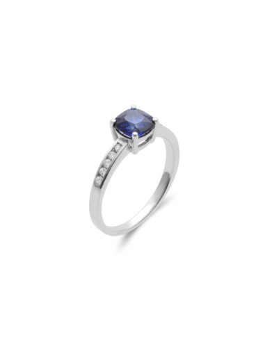 Anillo Oro Blanco, Zafiro Y Diamantes