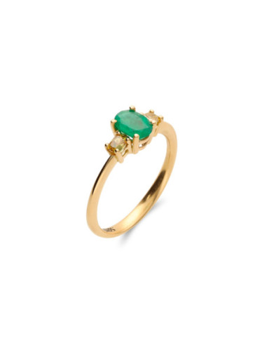 Anillo Oro Amarillo, Esmeralda Y Diamantes