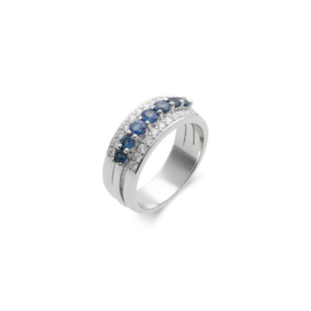 Anillo Oro Blanco, Zafiros Y Diamantes. Género: Mujer. Material: Oro blanco. Piedras: Diamantes,Zafiros