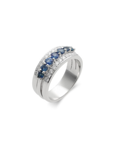Anillo Oro Blanco, Zafiros Y Diamantes