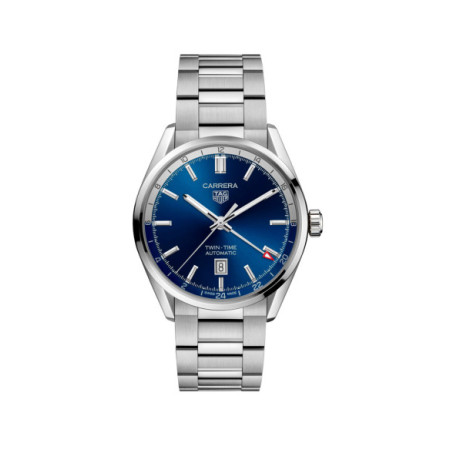 Reloj TAG Heuer Carrera Twin-Time WBN201A.BA0640. Género: Hombre. Material: Acero. Tamaño: De 39mm a 42mm. Correa: Acero. Color esfera: Azul. Estilo: Clásico. Movimiento: Automático. Características técnicas: Reserva de marcha,Hora y segundero,Calendario