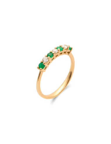 Anillo Oro Amarillo, Esmeraldas Y Diamantes