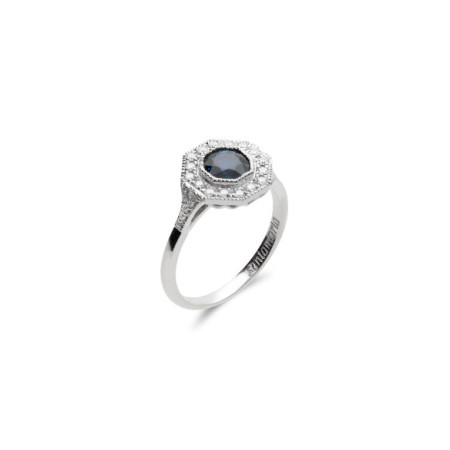 Anillo Oro Blanco, Zafiro Y Diamantes. Género: Mujer. Material: Oro blanco. Piedras: Diamantes,Zafiros