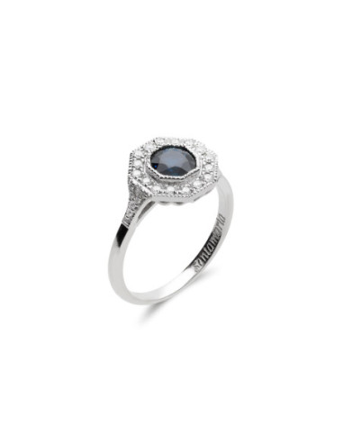 Anillo Oro Blanco, Zafiro Y Diamantes