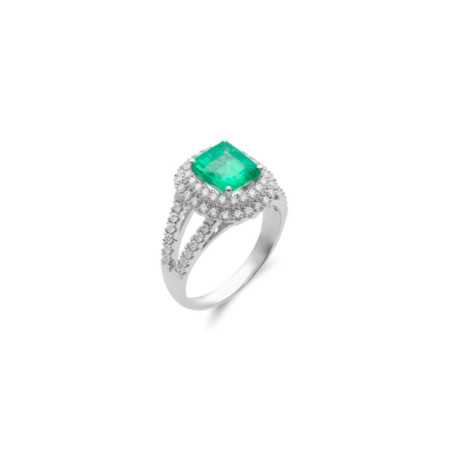 Anillo Oro Blanco, Esmeralda Y Diamantes. Género: Mujer. Material: Oro blanco. Piedras: Diamantes,Esmeraldas