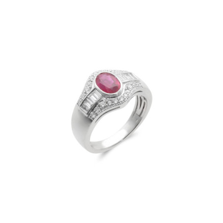 Anillo Oro Blanco, Rubí Y Diamantes. Género: Mujer. Material: Oro blanco. Piedras: Diamantes,Rubies