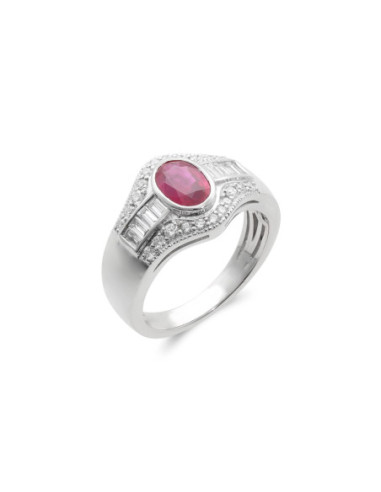 Anillo Oro Blanco, Rubí Y Diamantes