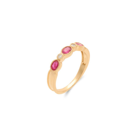 Anillo Oro Amarillo, Rubíes Y Diamantes. Género: Mujer. Material: Oro amarillo. Piedras: Rubies