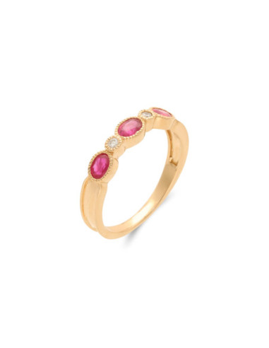Anillo Oro Amarillo, Rubíes Y Diamantes
