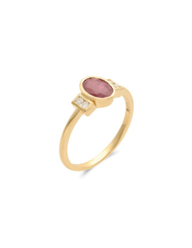 Anillo Oro Amarillo, Rubí Y Diamantes