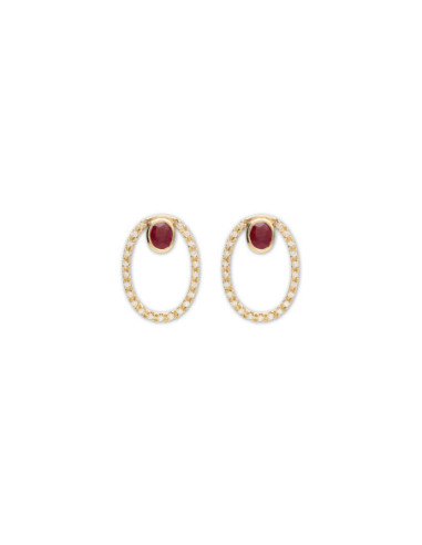 Pendientes Oro Amarillo, Rubí Y Diamantes